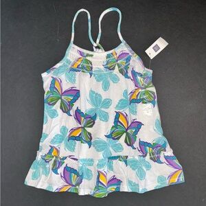 NEW Gap Kids girls shirt M 8 white purple aqua blue butterfly print tank top tee